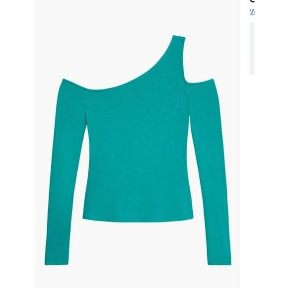 New WeWoreWhat Cold Shoulder Top Long Sleeve Knit Rayon Teal Green Size XL NWT - Picture 2 of 3